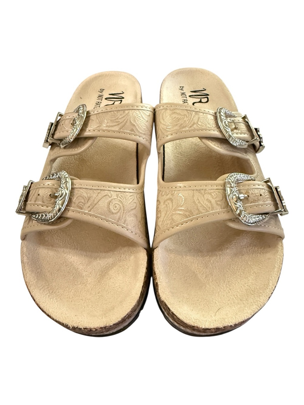 Not Rated Western Buckle Cork Platform Sandals Cream Size 9 NWOB